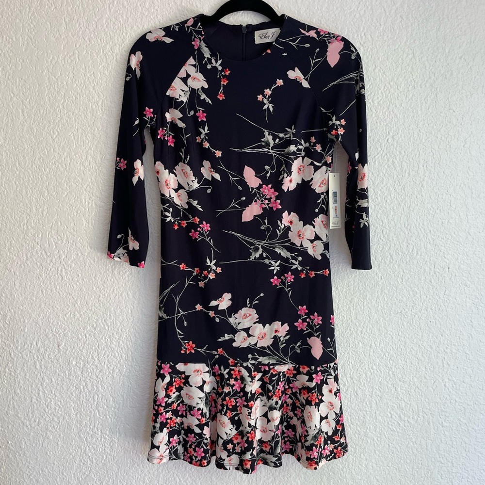 Eliza J Long Sleeve Navy & Floral Dress. NWT.